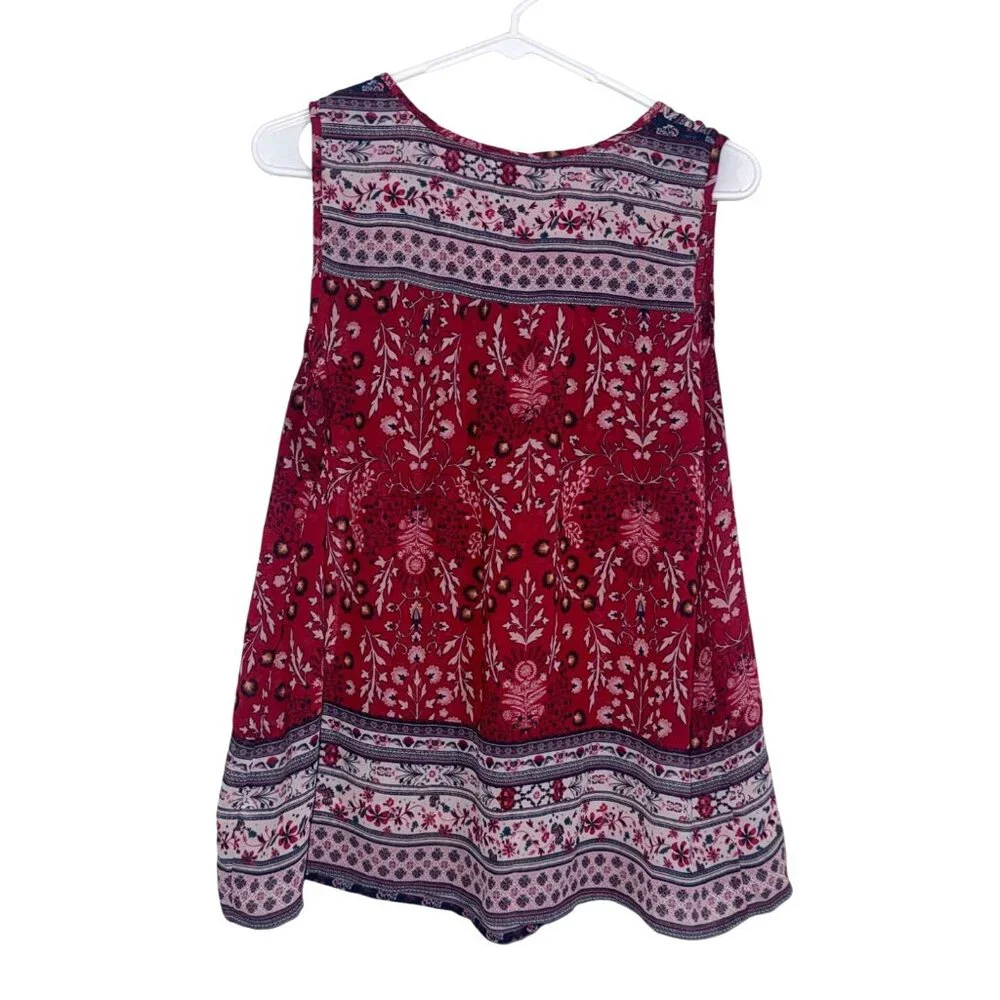 Knox Rose Womens Sleeveless Boho Red Floral Print Tunic Top L - Picture 4 of 6